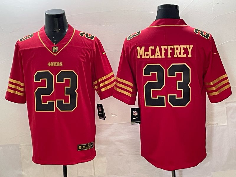 Men 2025 Nike San Francisco 49ers #23 Mcaffrey Red gold 5th generation Limited NFL Jersey 0061